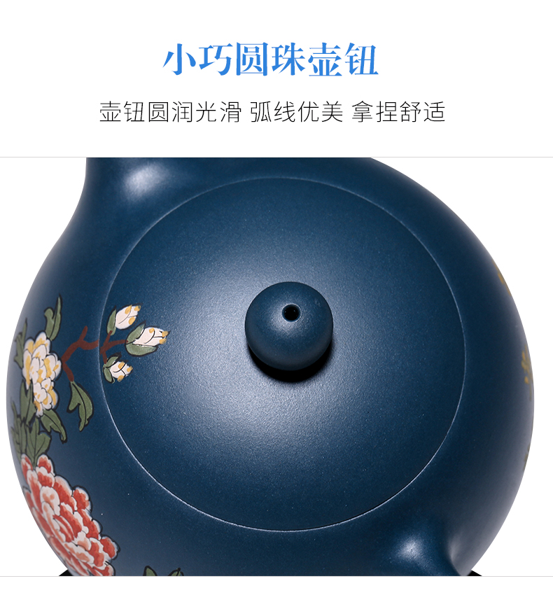 純手工紫砂壺，小巧琺瑯印花紫砂壺