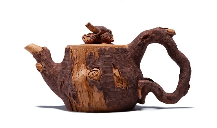仿木外皮紫砂壺，創(chuàng)意木樁手工雕刻紫砂壺